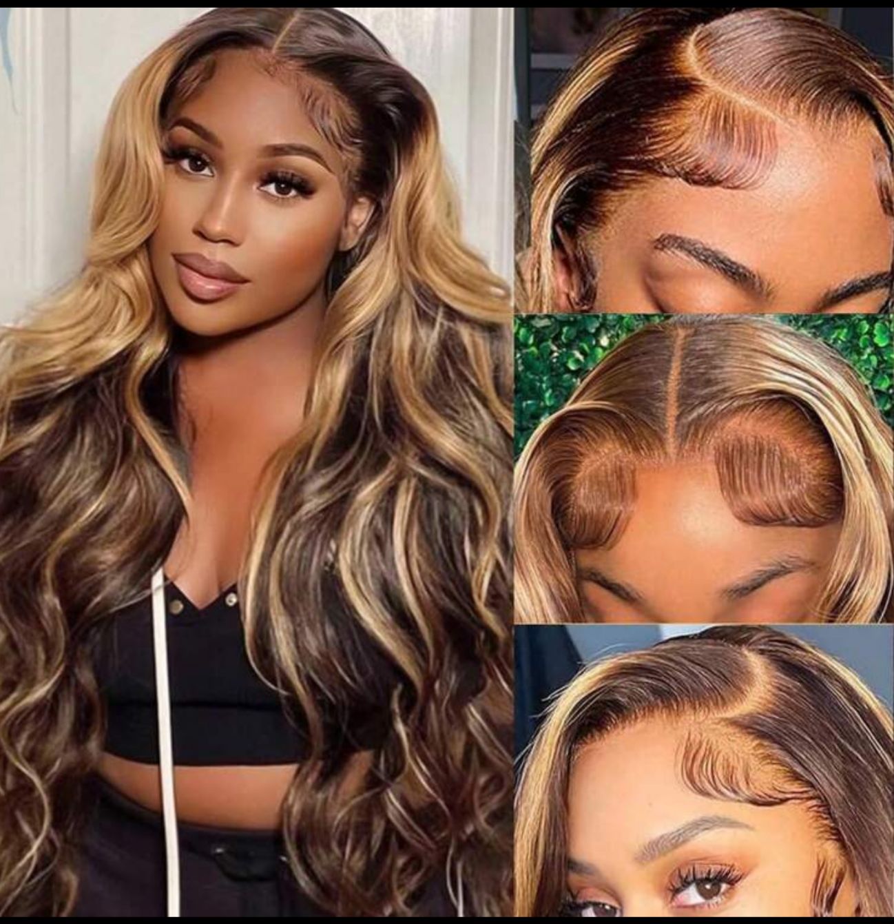 Vente et installation Cheveux humains, dégradé brun, dentelle frontale pre-plukée, mélange de cheveux humains (perruque au carré 32’’ 13/4 100$