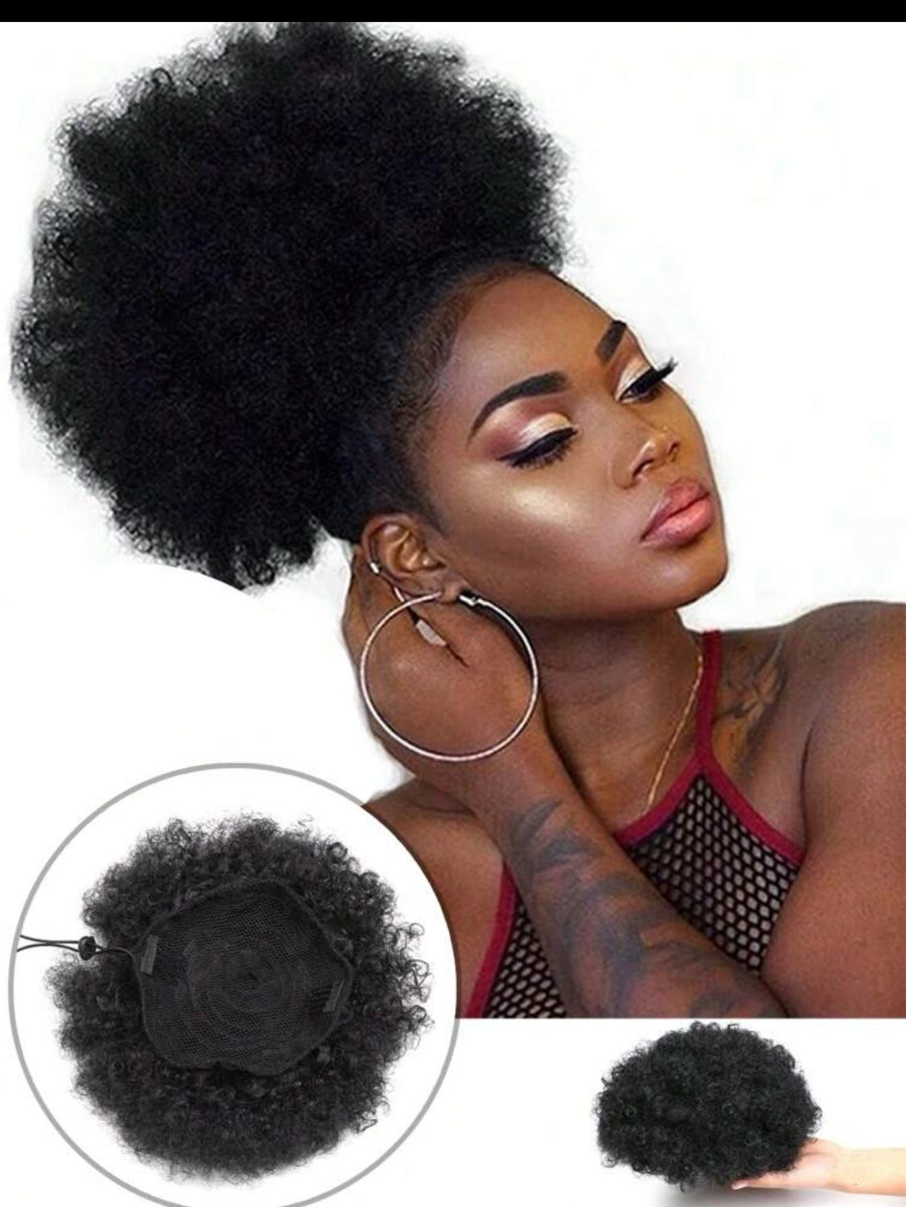 Ponytail afro queu de cheval pour les femmes cheveux crépus bouclés cheveux chignon afro.