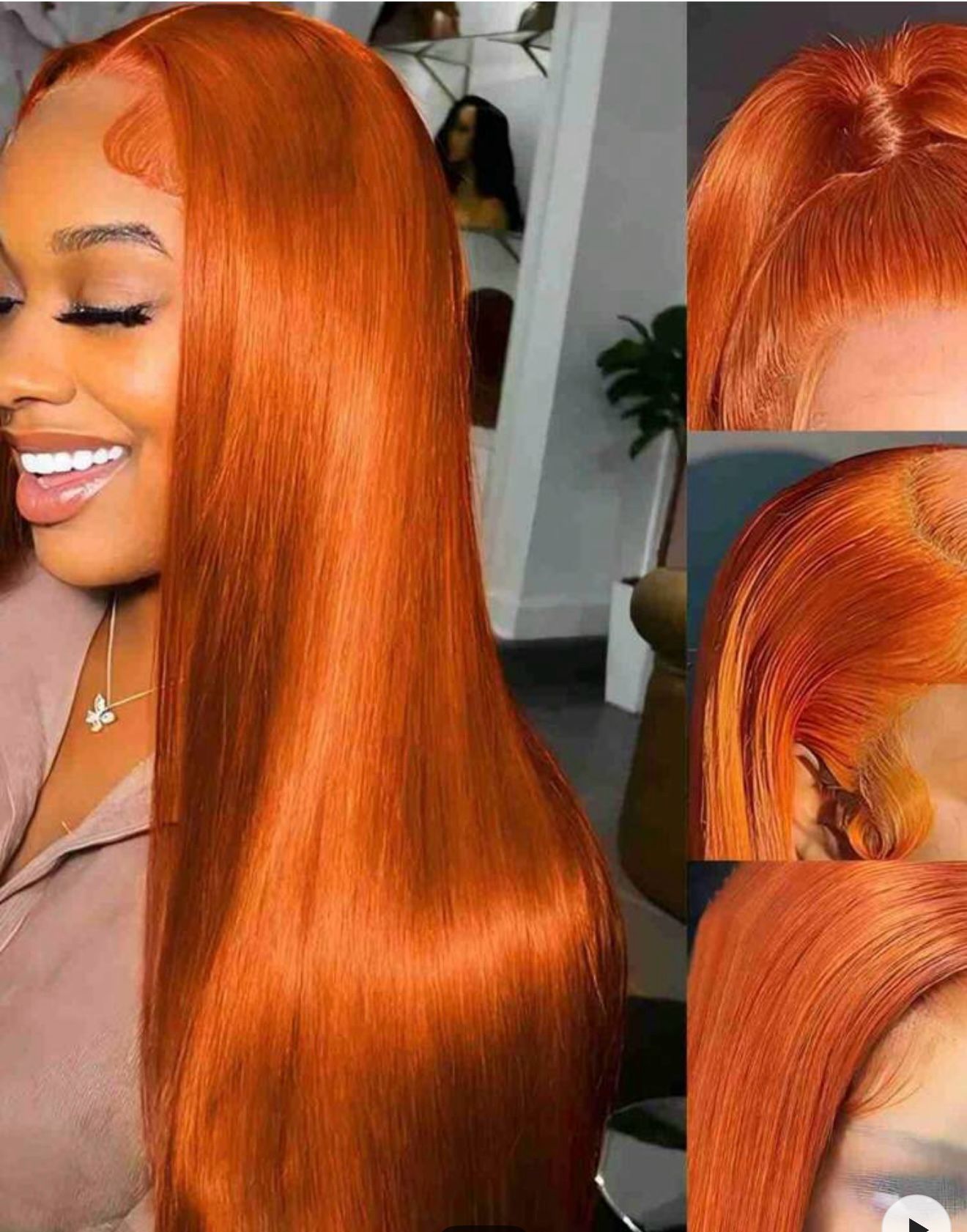 Perruque Bob Glueless 13x4 – 100 % Cheveux Humains – 16 Pouces, couleur orange (8-16 pouces, perruque bob 13x4 #Orange)