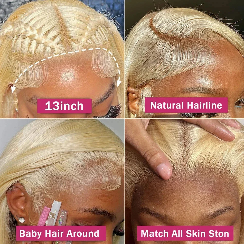 Installation de Perruque 100$ Lace Front 13x4 – Blonde 613 – Body Wave – HD – Cheveux Humains 100% – 30 à 36 pouces