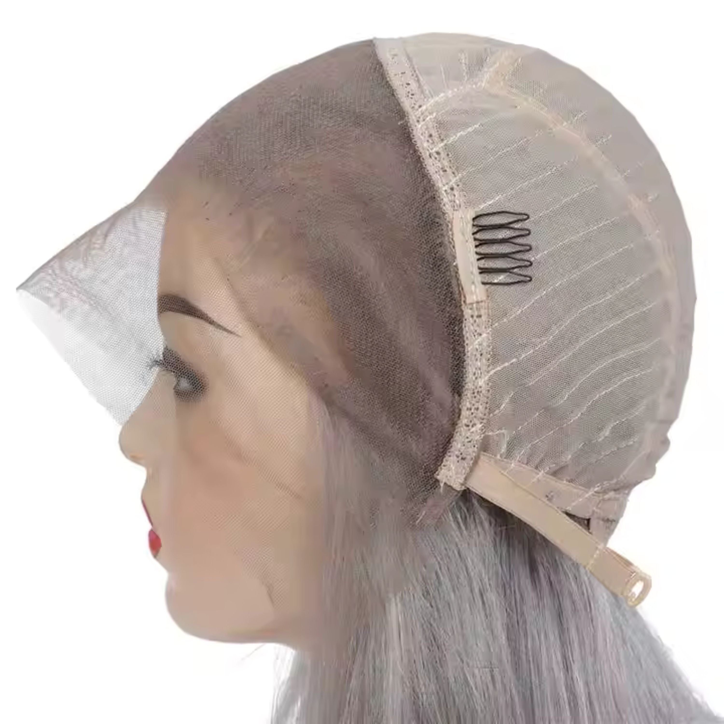 Perruque Lace Front 13x4 Remy Brésilienne, Cheveux Humains Lisses, Gris Argenté, Pré-dégarnie, Longue