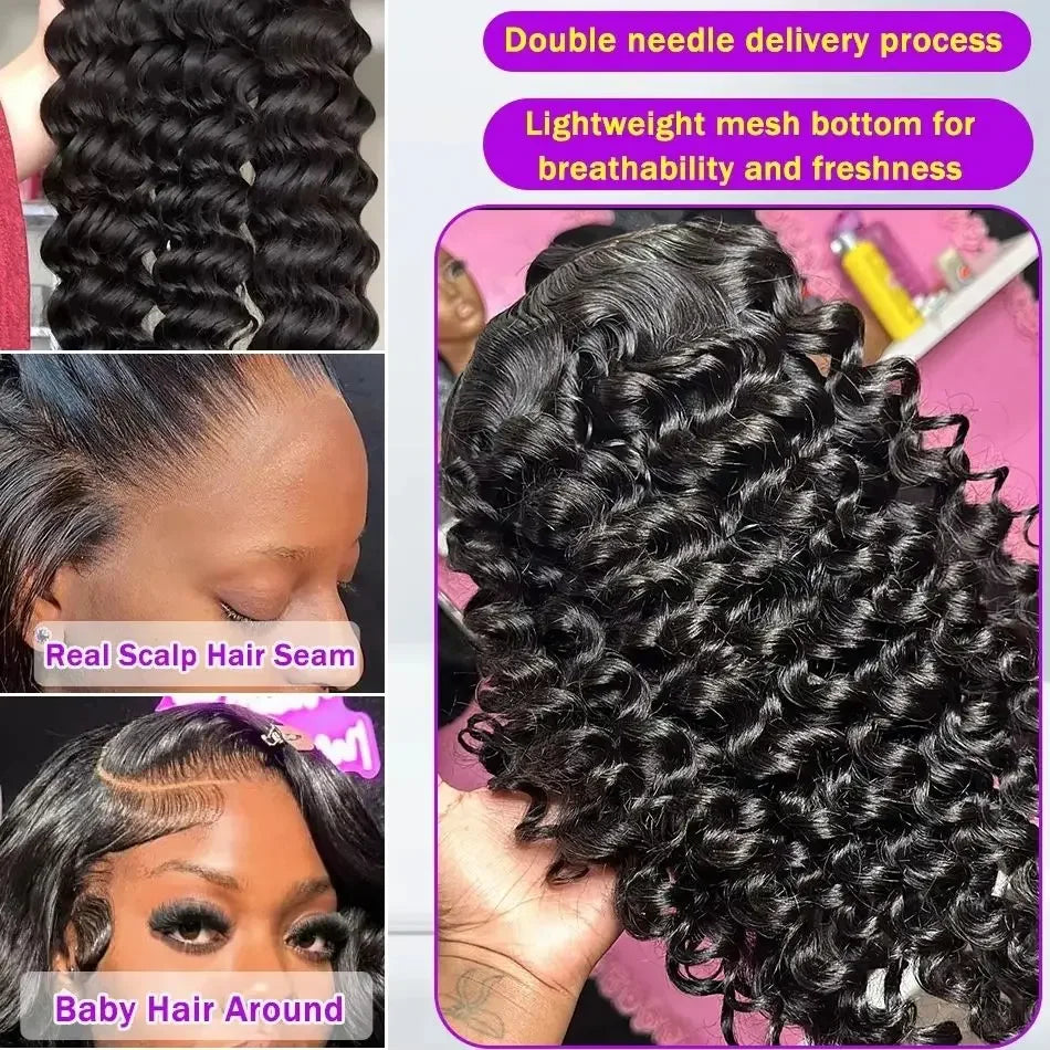 Vente et installation  Perruque Lace Frontal 13x6 – 230% Densité – Loose Deep Wave – Cheveux Humains Bouclés Profonds 100$