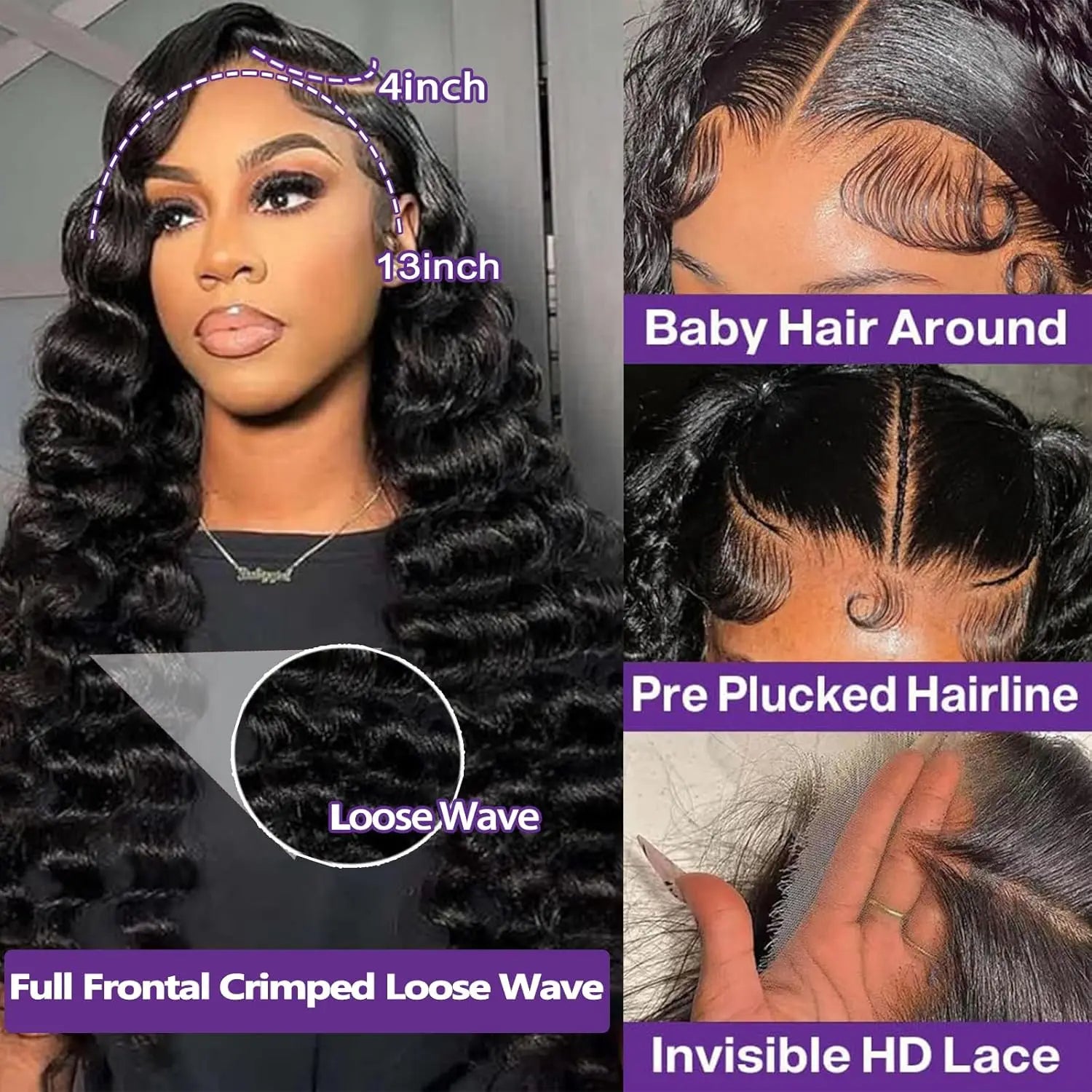 Vente et installation  Perruque Lace Frontal 13x6 – 230% Densité – Loose Deep Wave – Cheveux Humains Bouclés Profonds 100$