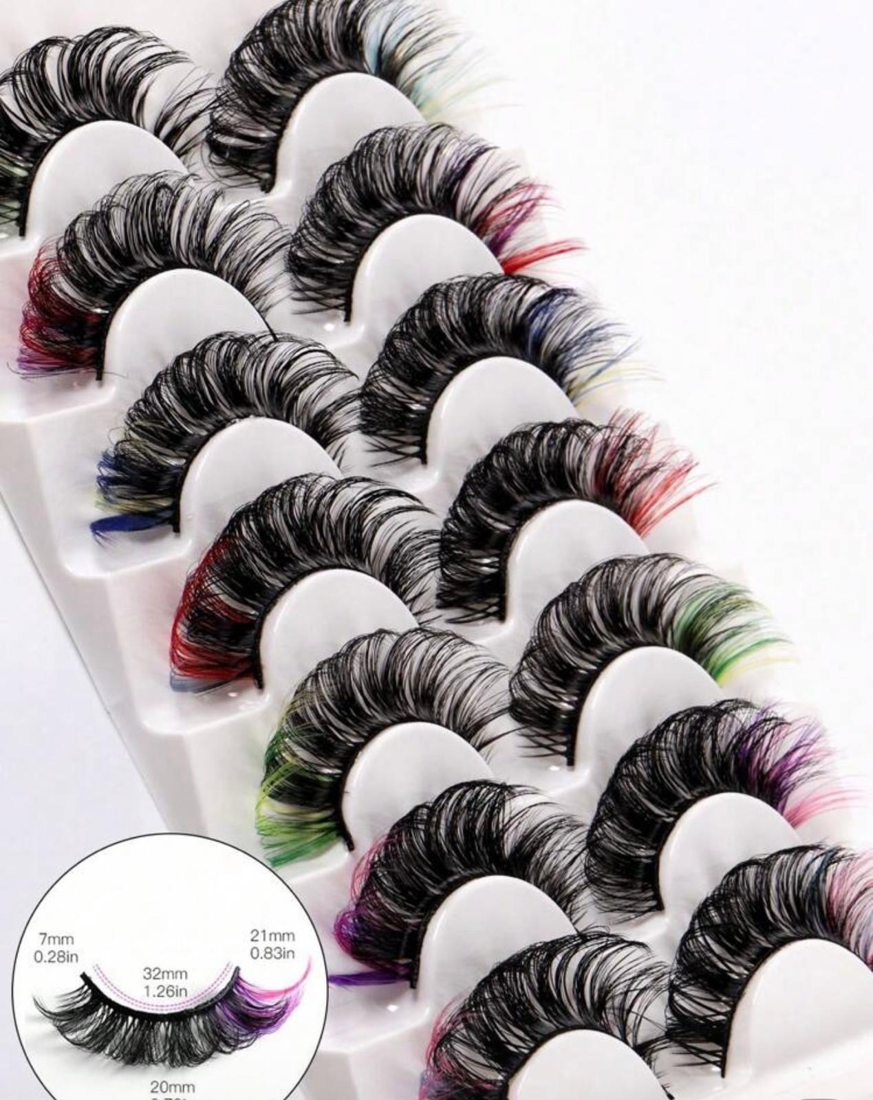 7 Paires – Faux Cils Colorés Style Croisé pour Femme