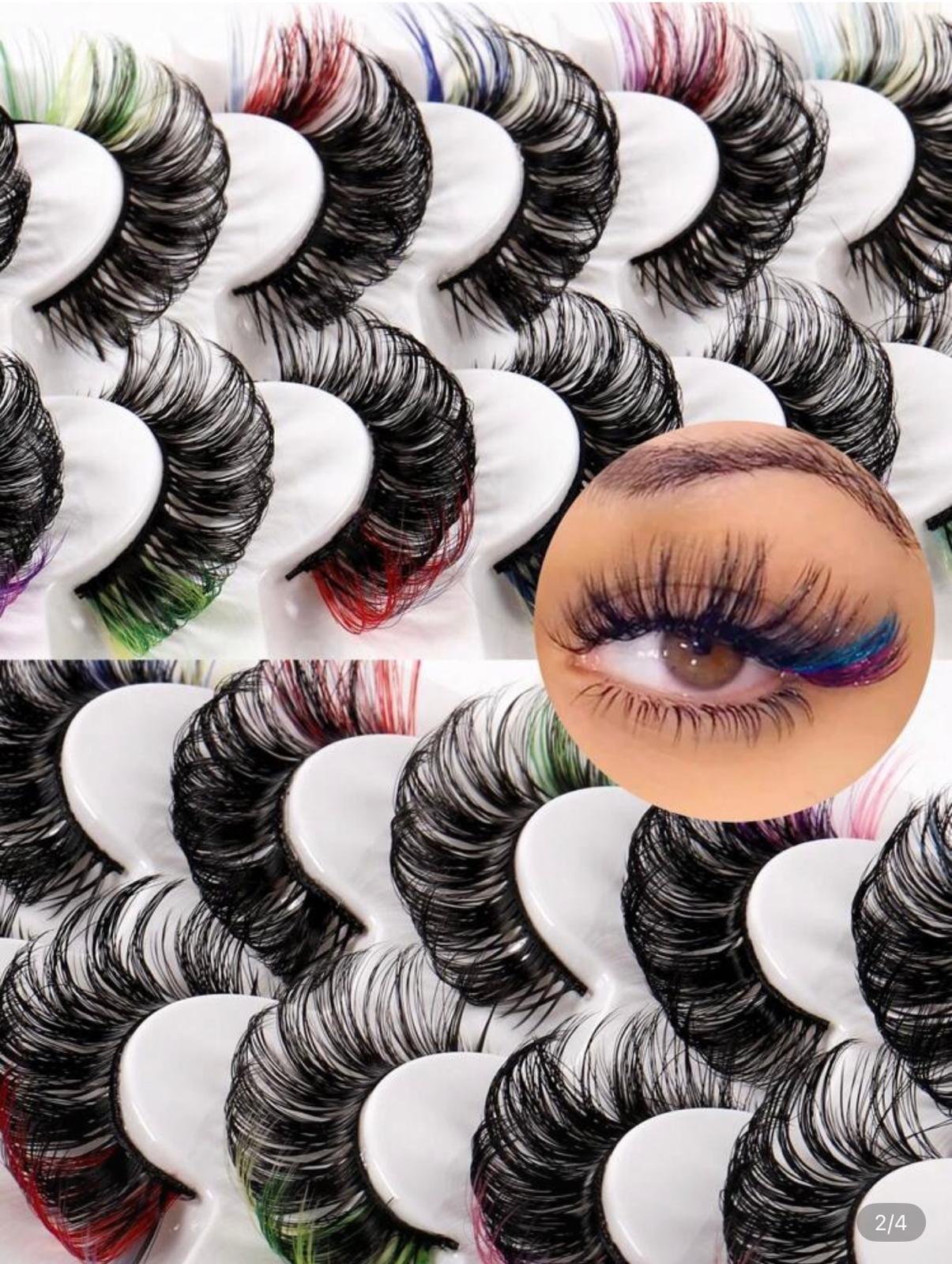 7 Paires – Faux Cils Colorés Style Croisé pour Femme