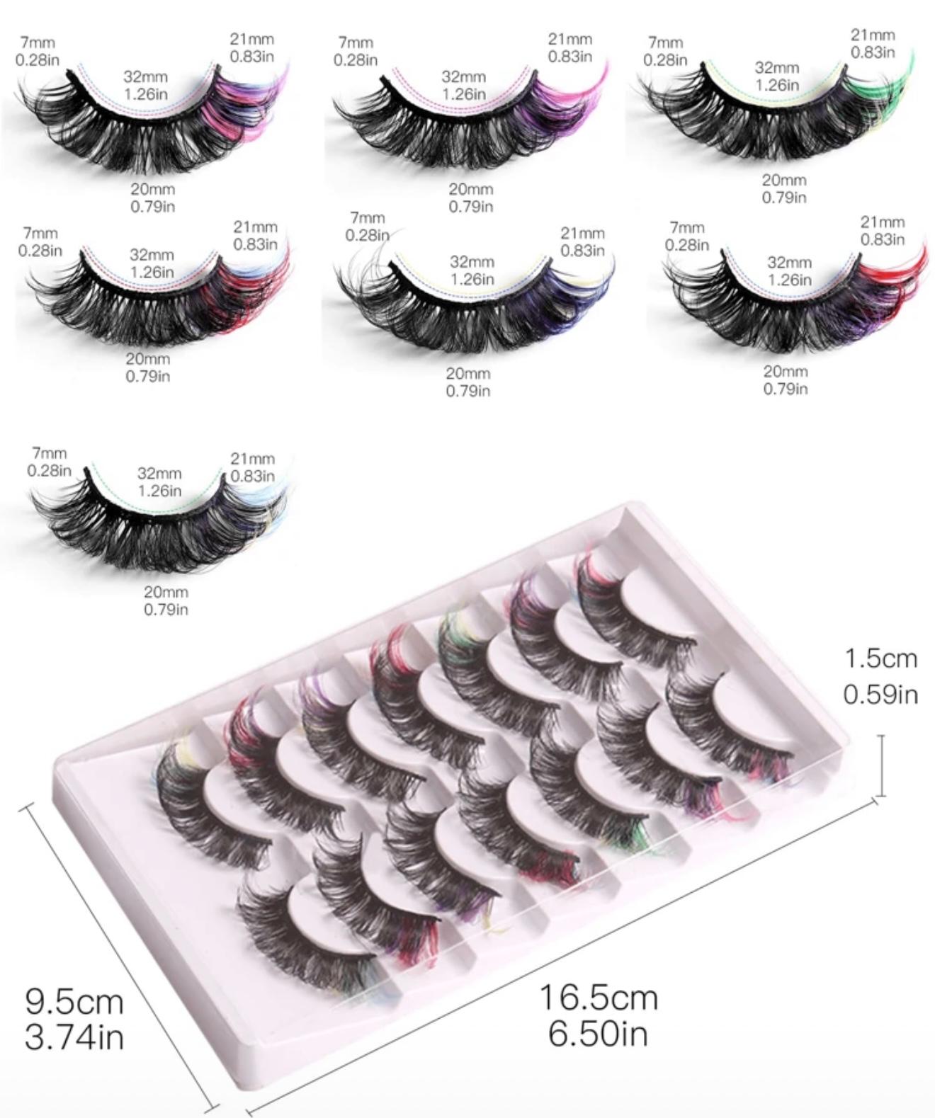 7 Paires – Faux Cils Colorés Style Croisé pour Femme