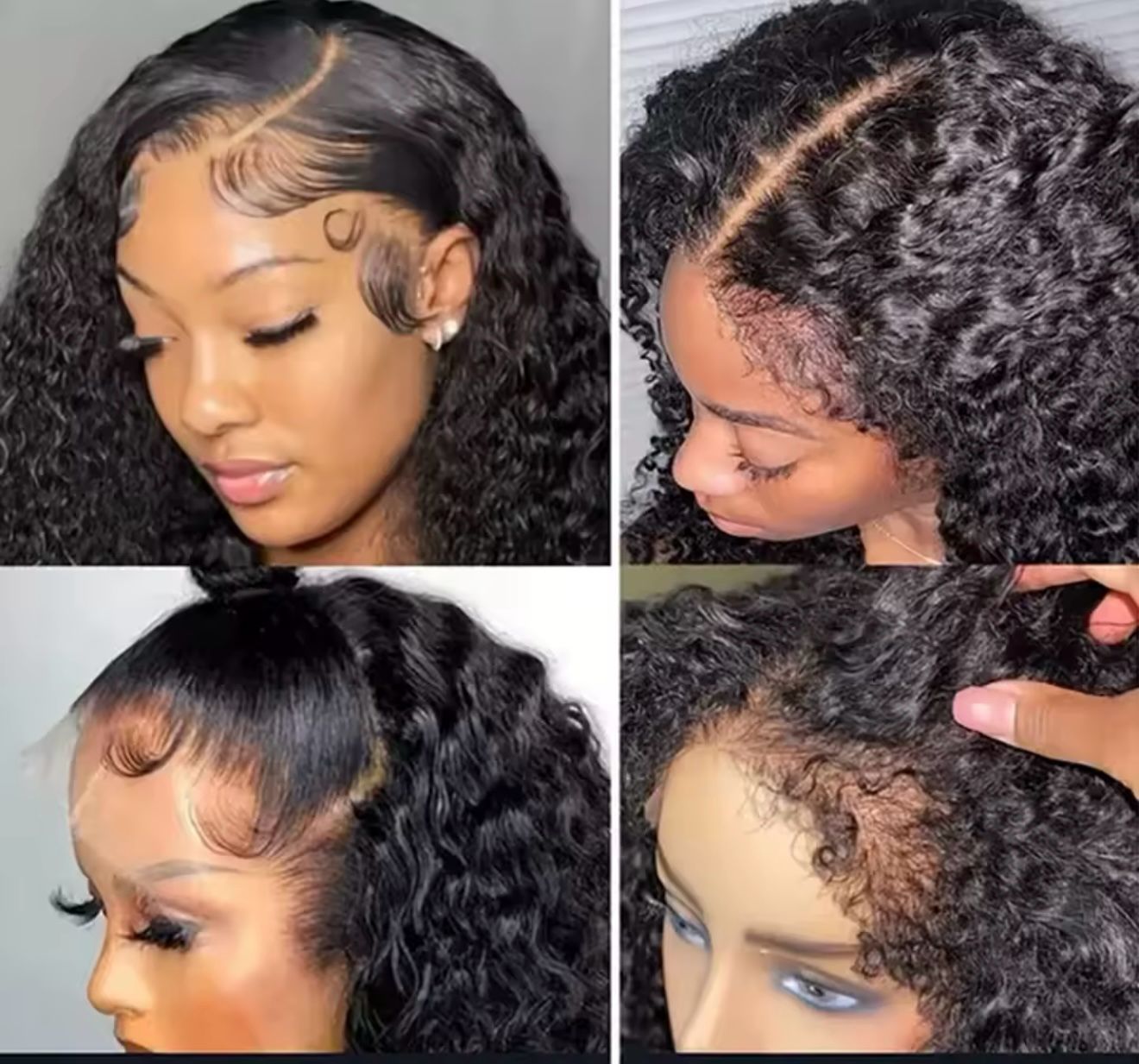 Vente et installation Perruque naturelle afro kinky perruque naturelle 100%humains sans colle prête à porter 4/4 250 %densités perruque bouclés 80$