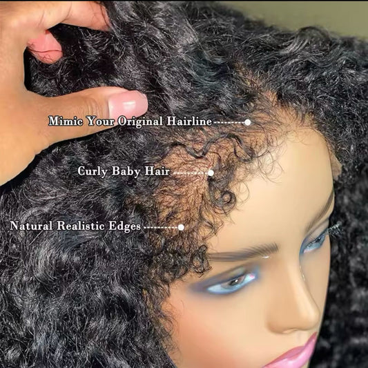 Vente et installation Perruque naturelle afro kinky perruque naturelle 100%humains sans colle prête à porter 4/4 250 %densités perruque bouclés 80$