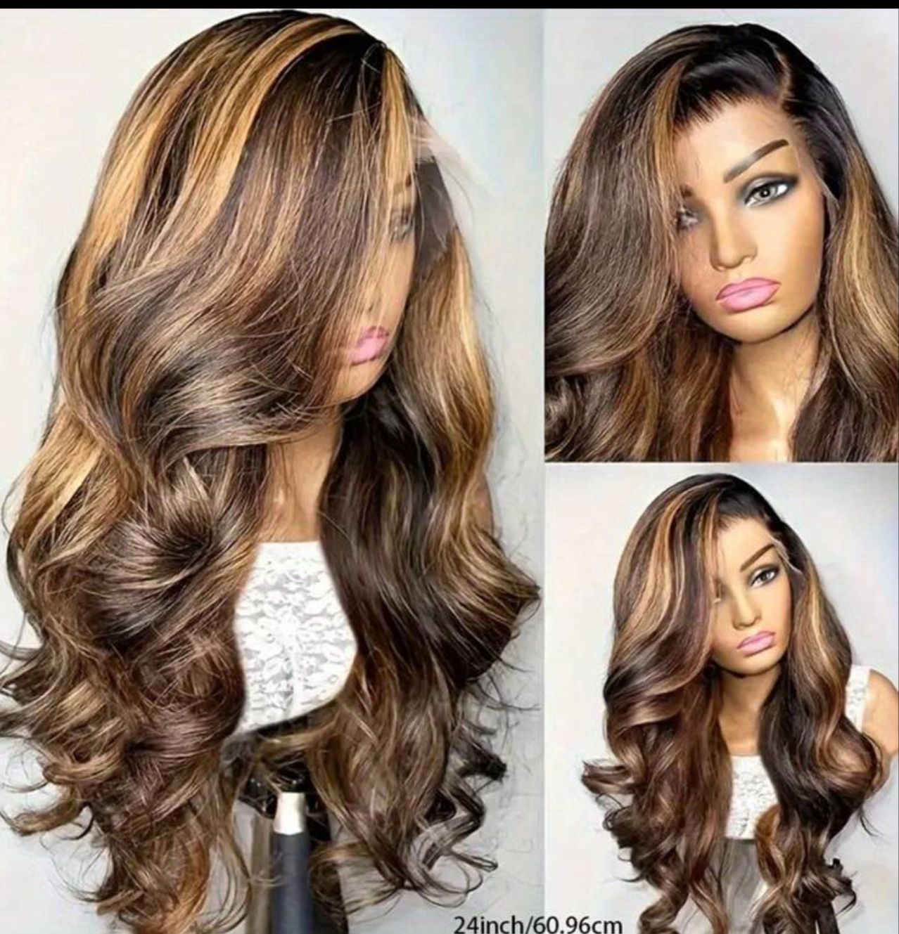 Vente et installation Cheveux humains, dégradé brun, dentelle frontale pre-plukée, mélange de cheveux humains (perruque au carré 32’’ 13/4 100$