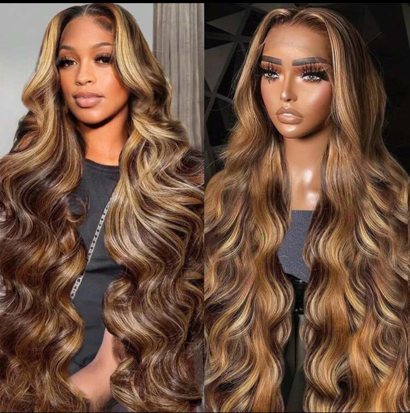Vente et installation Cheveux humains, dégradé brun, dentelle frontale pre-plukée, mélange de cheveux humains (perruque au carré 32’’ 13/4 100$