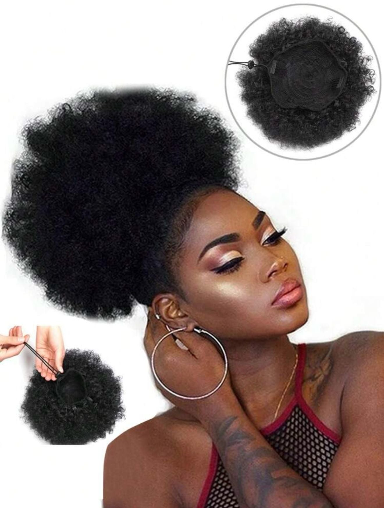 Ponytail afro queu de cheval pour les femmes cheveux crépus bouclés cheveux chignon afro.
