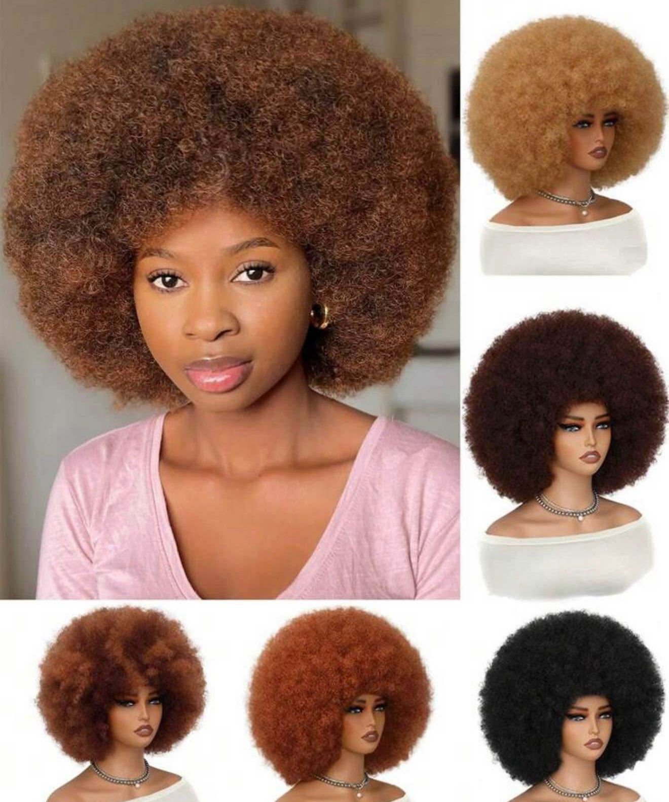Perruque naturelle avec boucles afro crépus