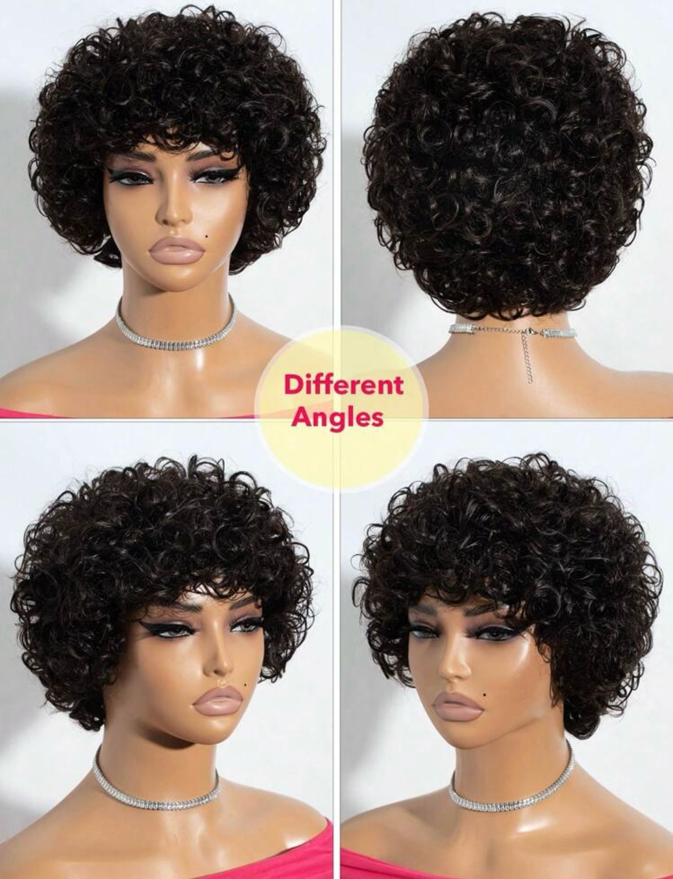 Perruque en cheveux humains Jerry Curly pour femmes noires – Perruque courte de 10 pouces, coupe pixie afro bouclée avec frange, cheveux colorés bruns – Modèle Allure.